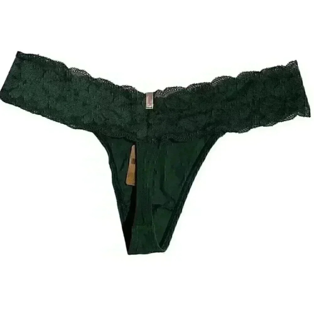 PINK Victoria's Secret Women's S Forest Green Lace Thong Lingerie Feminine NWT